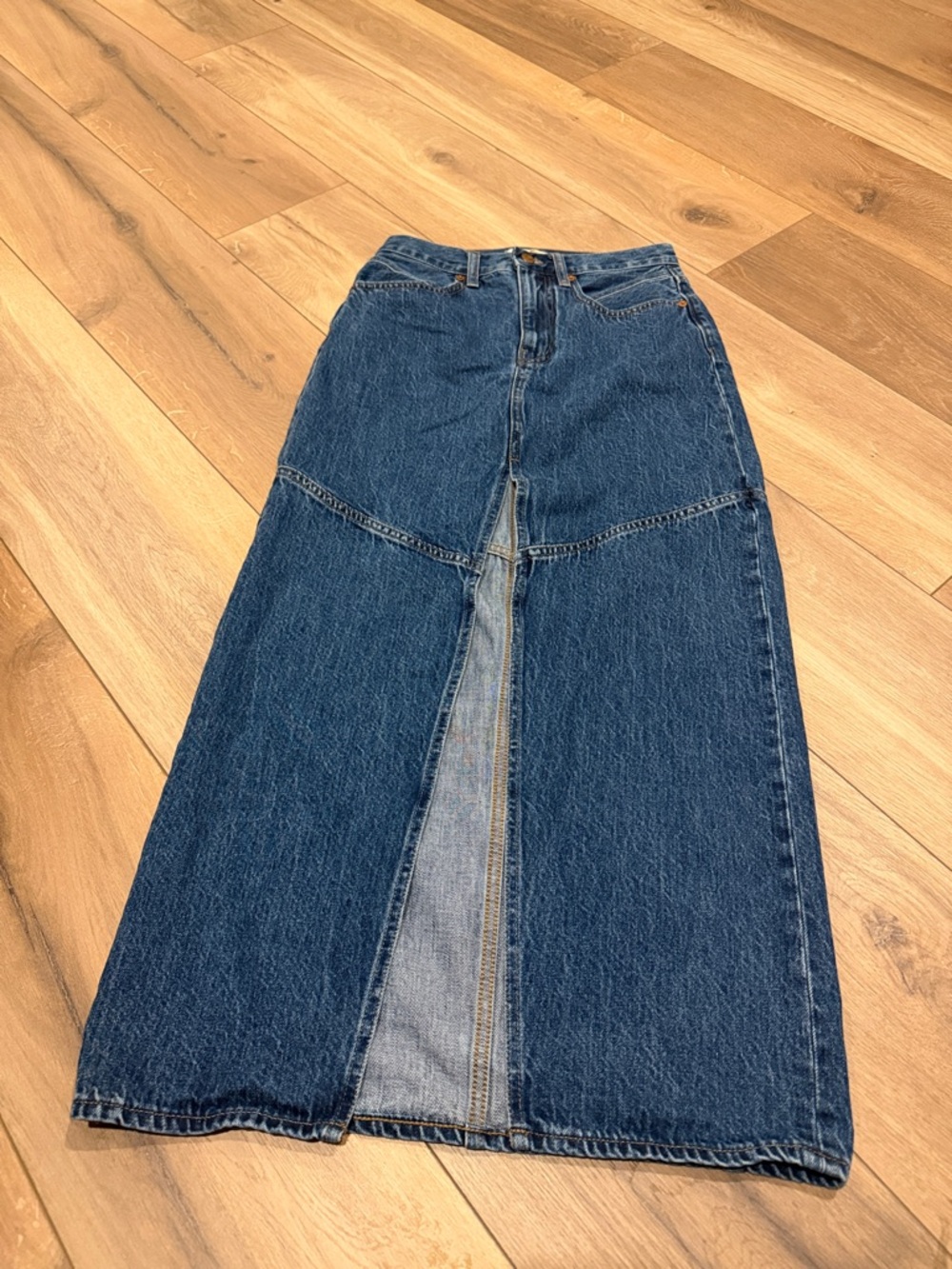Madewell Dark Blue Denim Maxi Skirt with Front Slit Panel